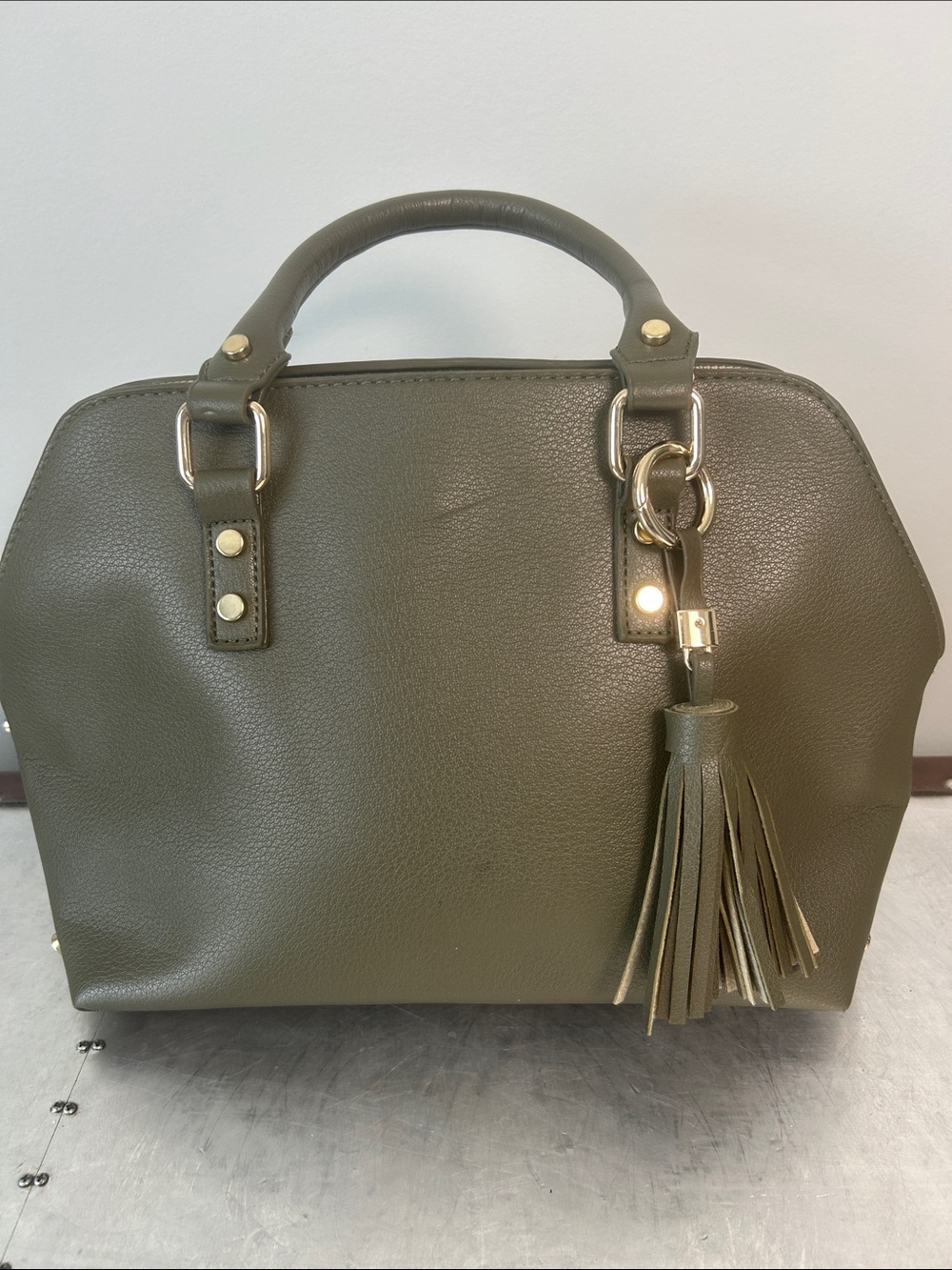 Charming Charlie Olive Satchel with Tassel and Gold Hardware